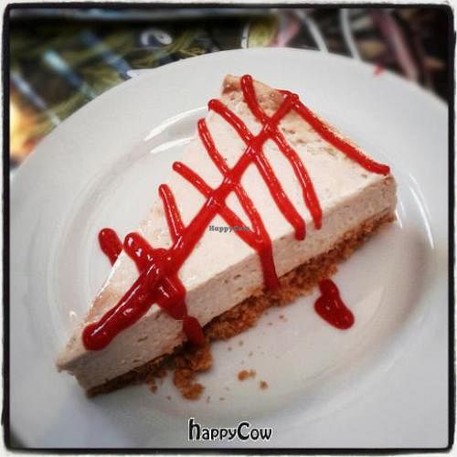 Vegan Cheesecake with Raspberry Sauce at Garden Grill Cafe in Wichita