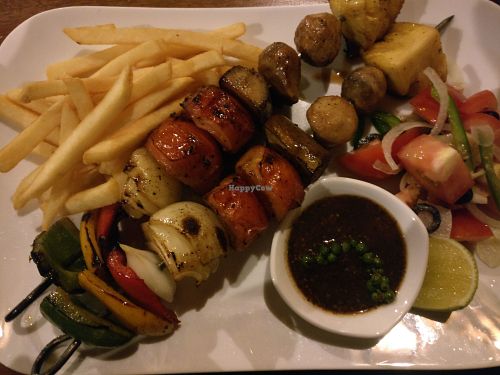 Kebabs with mushroom, pineapple onion and red capsicum. at Rikitikitavi in Kampot