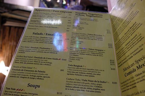 Menu at Asia Caribe in Isla Mujeres