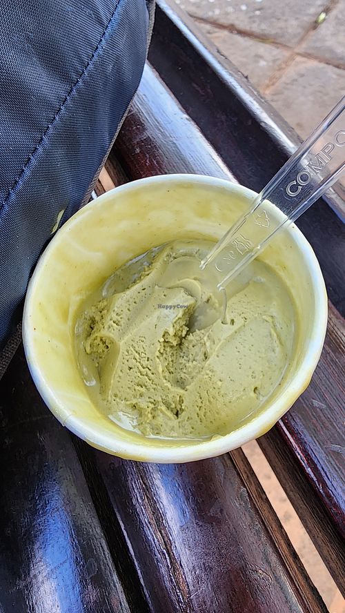 Pistachio and Macha vegan ice cream at Cremola in Mallorca
