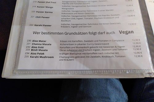 The vegan menu at Pandori Palace 2 Hassel in Sankt Ingbert