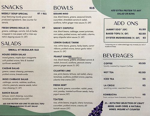 Menu as of May 2023 at Blazing Star  in Decorah