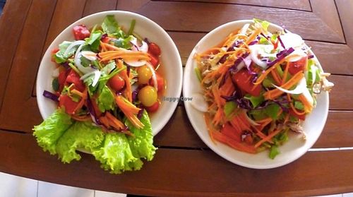 Banana flower salad and tomato salad at Anchan Vegetarian Restaurant in Chiang Mai