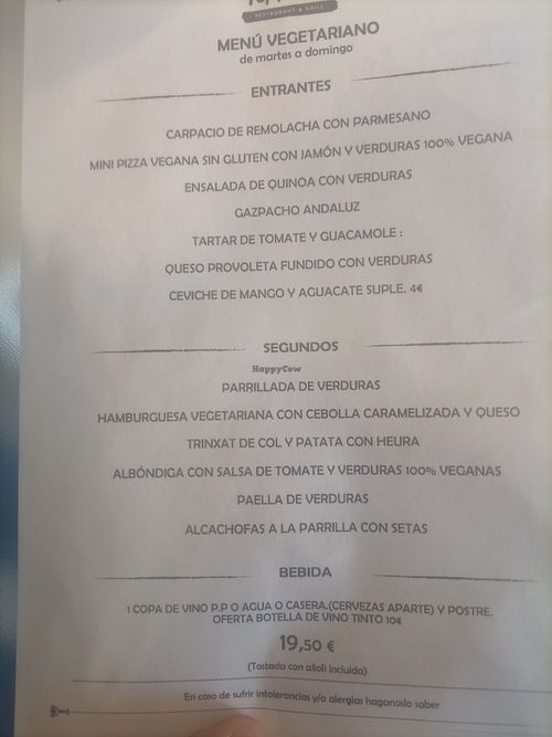 Menú vegetariano/vegano (Tambien hay carta) at La Terraza in Castello Dempuries