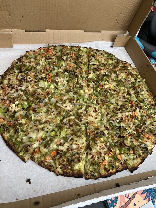 Large vegan pesto veggie pizza  at Best Desi Pizza in San Jose