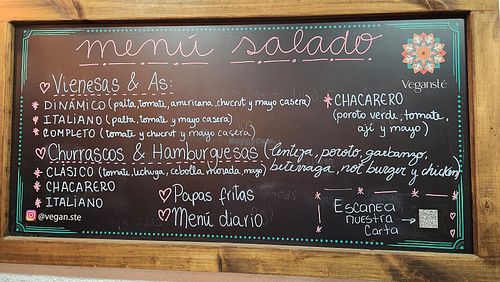 Their savory menu: hot dogs and hamburgers plus fries at Vegansté in Providencia