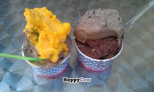 2 Vegan ice creams from Boho Gelato - Cookies n Cream with Mango & Lime, and Cookies n Cream with Choc & Peanut Butter.  mmmmmmmmm. at Boho Gelato - Pool Valley in Brighton