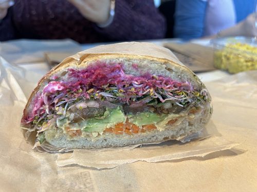 Happy Hippie with no cheese or dill ranch and sub ciabatta - so good!   at Mendocino Farms - Land Park in Sacramento