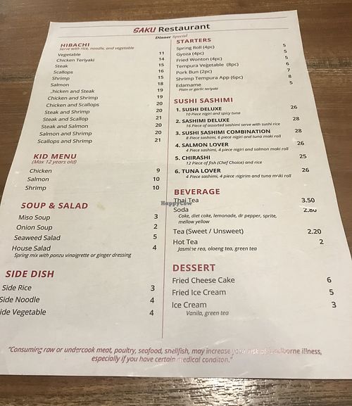 Saku Sushi menu  at Saku Sushi in Rocky Mount