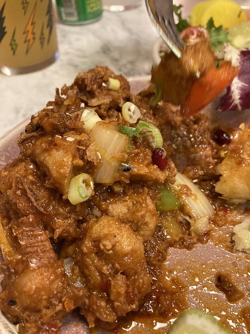 Crispy chicken - spicy!  at Meat The Vegans in North West London