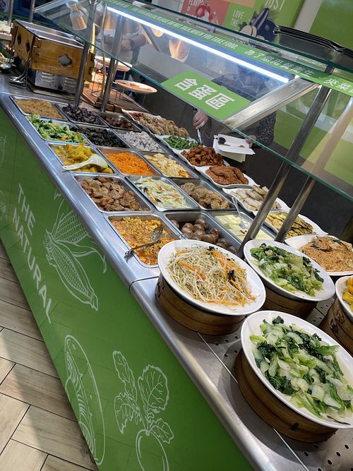 Really yummy! All veggie, not vegan. But tones of vegan options. By weight. We spent about 5 bucks each and were stuffed. It seems the soup and rice at the back was complimentary!  at Qīngxiāng Fú - 清香褔 in Taipei