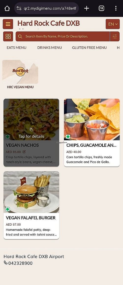 Vegan menu has changed (22 Nov 2023) at DXB - Hard Rock Cafe - T3 - B in Dubai