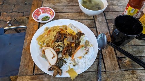 generous late night cơm cháy thập cẩm plate : ) at Quán Chay Hữu Duyên in Da Nang