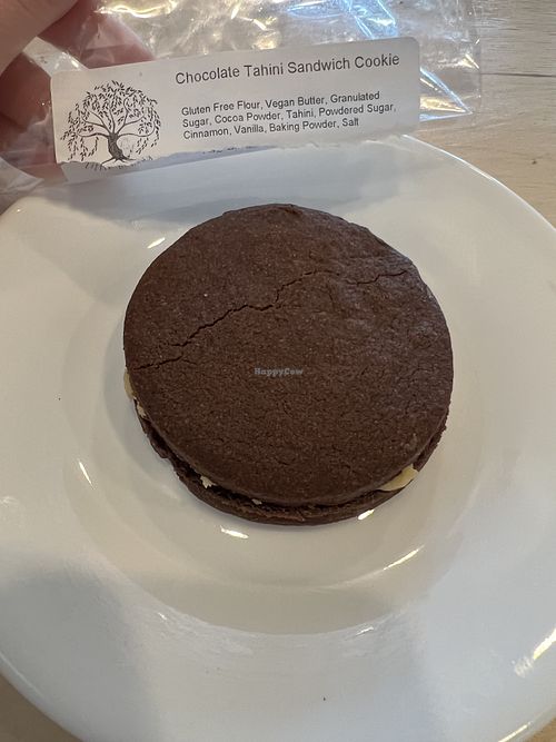 Chocolate tahini sandwich cookie ($4)  at Morning Bell Coffee Roasters in Ames