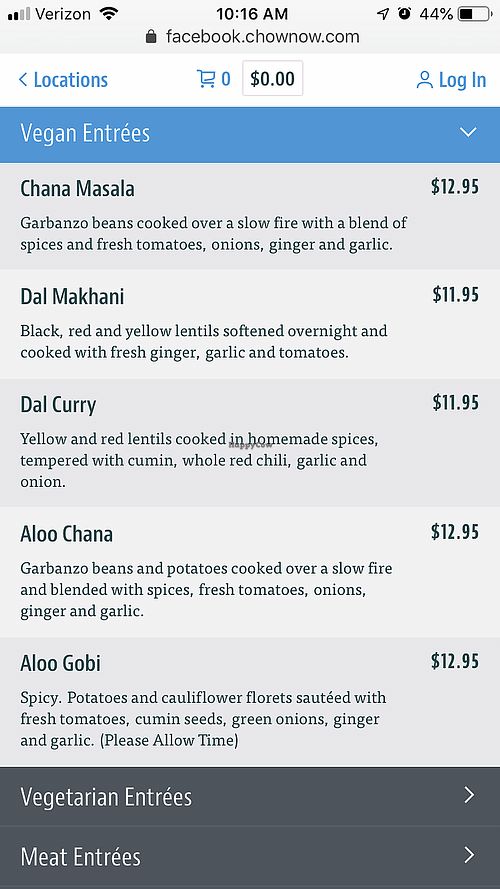 Vegan options! at Sai Ram Indian Cuisine in Appleton