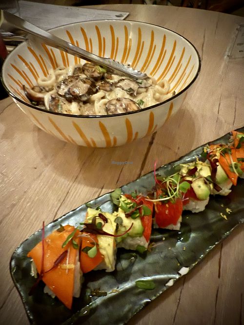 Truffle udon and rainbow roll  at Planta Cocina - Marina del Rey in Marina Del Rey