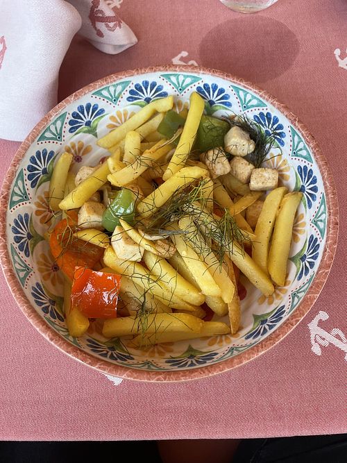 Fried Vegetables with Smoked Tofu  at Taverna des Port in Mallorca