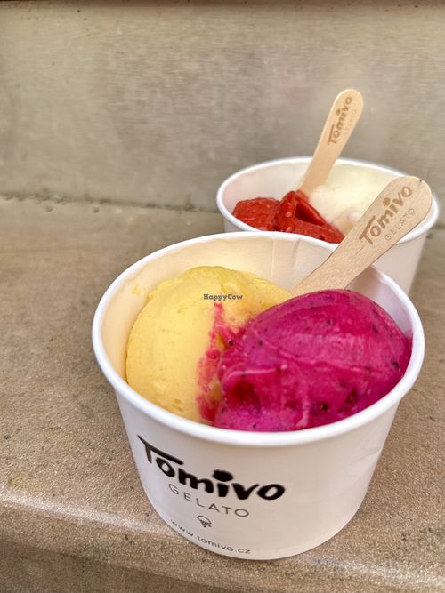 raspberry, lime, passion fruit, dragon fruit ice 😋  at Tomivo Gelato in Olomouc