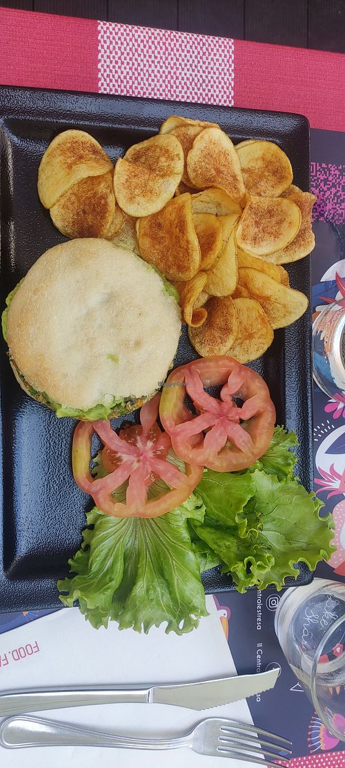 Vegan veggie burger with chips at Il Centrale Stresa in Stresa