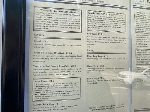 Food menu  at Singapore Coffee House in Edinburgh