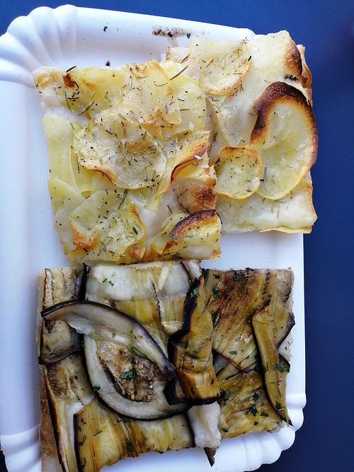 Potato pizza and abuergine/eggplant pizza at Alice Pizza Tivoli in Tivoli