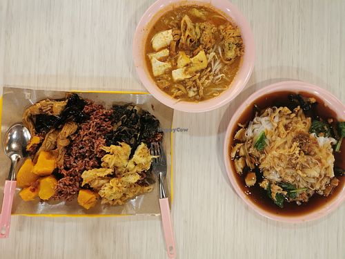 Mee siam, ipoh horfun, brown rice + veg at Yuan Man Vegetarian Stall in East Singapore