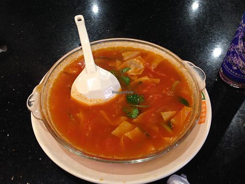 Soup of Tomato and Veggie Egg from Bean Curd skin at Taiwan Brother 7 Vegan Hut - Xu Hui in Shanghai