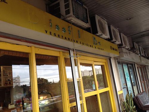Outside the restaurant at Blissful Belly Vegetarian Cuisine in Quezon City