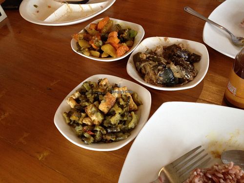 Bitter melon, mixed veggie curry, and tofu/eggplant yum! at Blissful Belly Vegetarian Cuisine in Quezon City