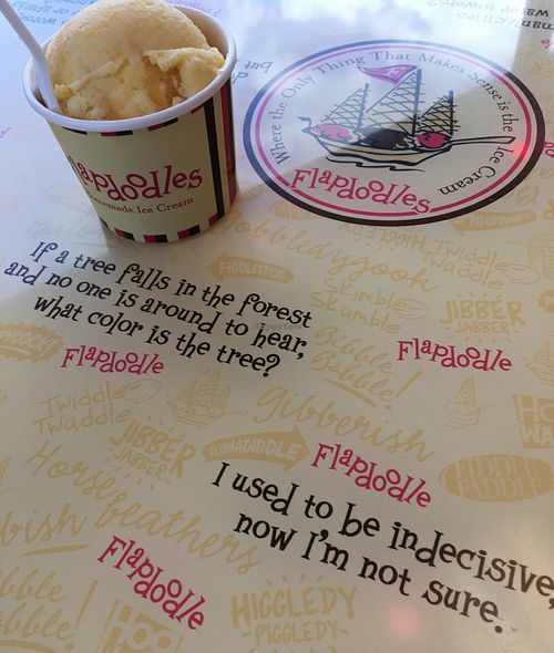 Dairy-free Peach Mango Sorbet. Mango sorbet base with a deliciously gooey peach variegate. at Flapdoodles Ice Cream in Rochester