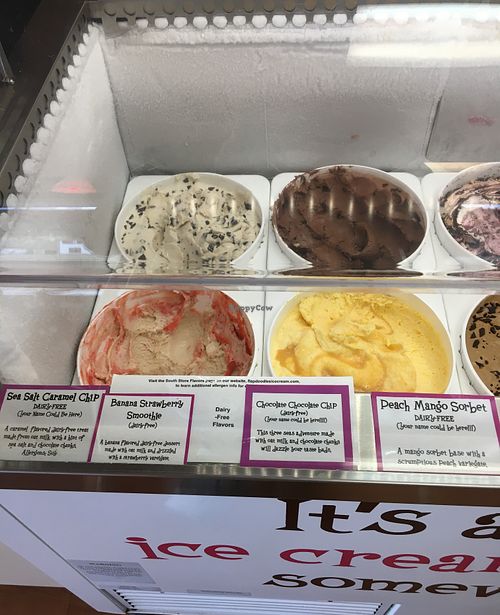 4 dairy-free flavors of the week (they alternate every week). at Flapdoodles Ice Cream in Rochester