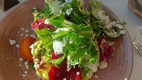 Beetroot amd avocado bagel at SeaYou  in Felixstowe