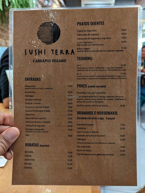Cardápio vegano at Sushi Terra in Rio De Janeiro