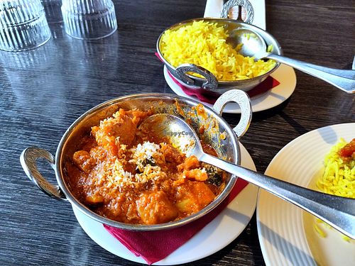 Vegetable Indian curry with coconut cream at Indian Restaurant Nanda Devi in Tampere