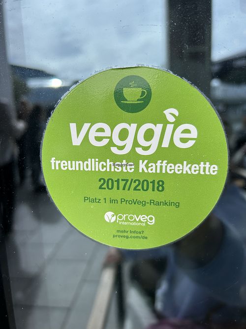 Certified by proVeg as veggie friendly coffee shop, ranked first in the competition 2017/18 (sign displayed on the front of the store)   at Coffee Fellows - Hilda-Geiringer-Weg in Berlin