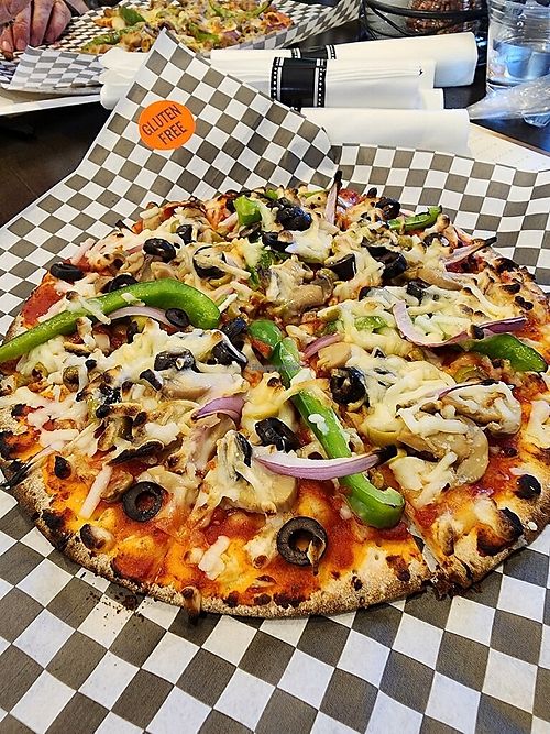 Gluten-free vegan pizza with Violife cheese  at Rolling Forks Vineyards in Glenwood
