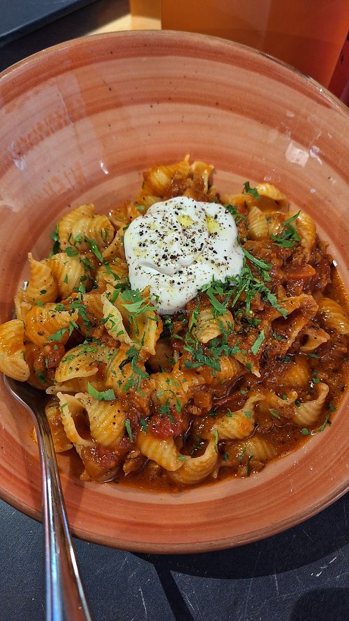 Green Ragu without cheese at Benne Pastabar in Uppsala