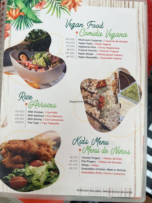 Vegan menu items  at Ocho Artisan Bungalows in Tamarindo