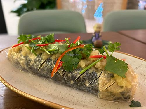 Steamed Seaweed Tofu with Minced Ginger 自制姜蓉余. Photo by Henry Lau aka Mr Purple.  at Original Greens in Central Singapore