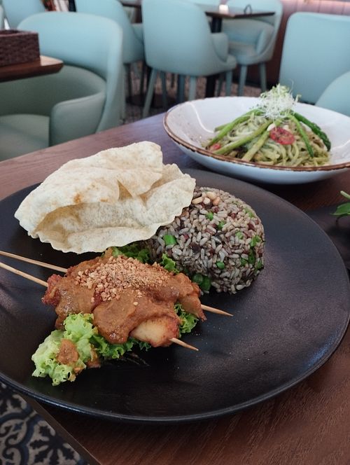 Fried Olive Rice with Satay! at Original Greens in Central Singapore