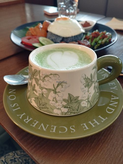Hot Matcha Latte at Original Greens in Central Singapore