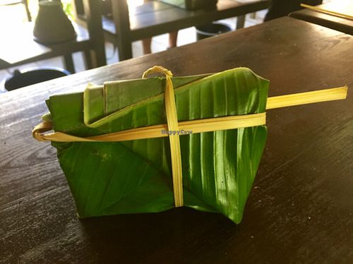 mushrooms in banana leaf ready to bake  at Tamarind - A Taste of Laos in Luang Prabang