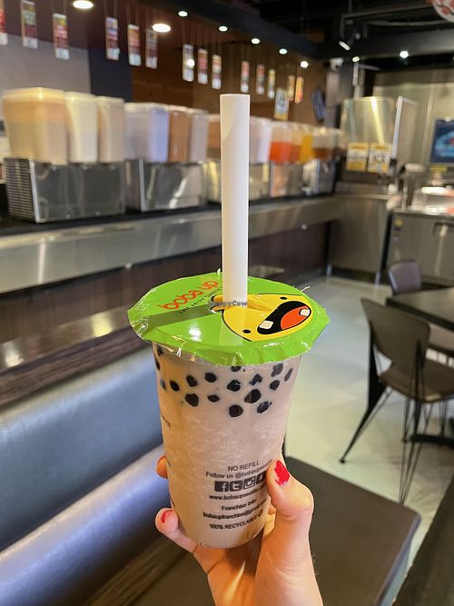 Small coffee slush (non dairy) with standard boba (sorry for the chipped nail!)   at Boba Up in Seattle