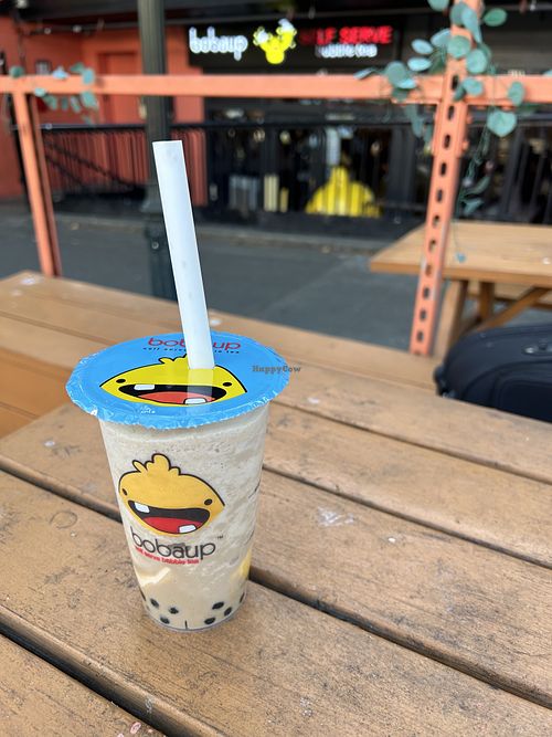 Iced coffee slush bubble tea with boba  at Boba Up in Seattle
