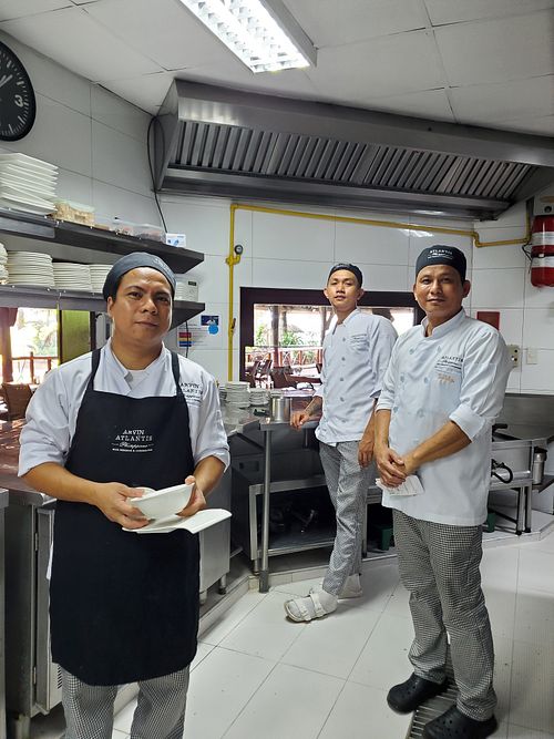 Friendly kitchen staff! at Atlantis Restaurant in Puerto Galera