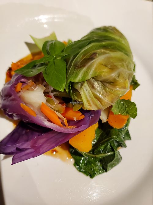 Cabbage Rolls stuffed with spicy glass noodles, vegetables and tofu. at Atlantis Restaurant in Puerto Galera