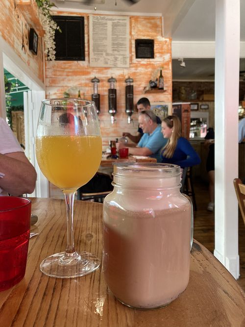 Oat milk latte and mimosa  at La Grignote in Key West