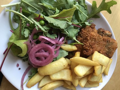 Vegan fish and chips, amazing battered tofu with seaweed at MiiT in Riga