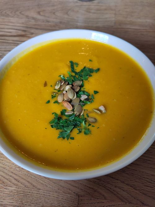 Pumpkin soup at MiiT in Riga