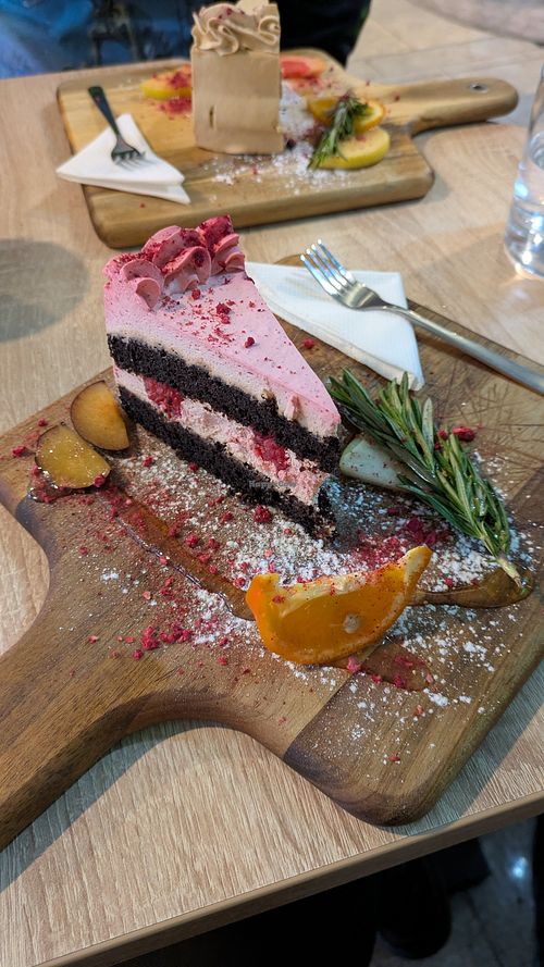 Raspberry cake at VíK - Vegan Venue in Bratislava